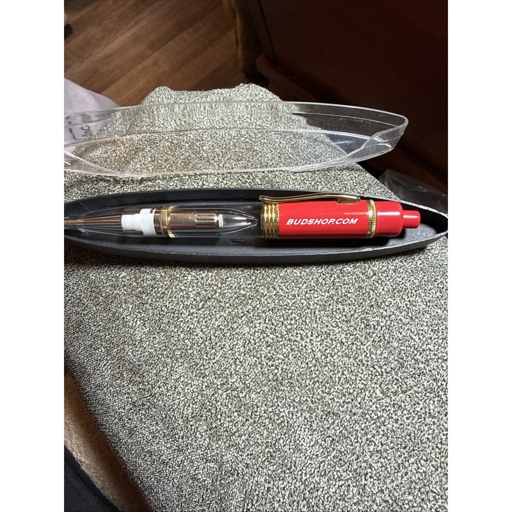 Vintage RED Budweiser "LightedPen" BEER Gold Tone Trim